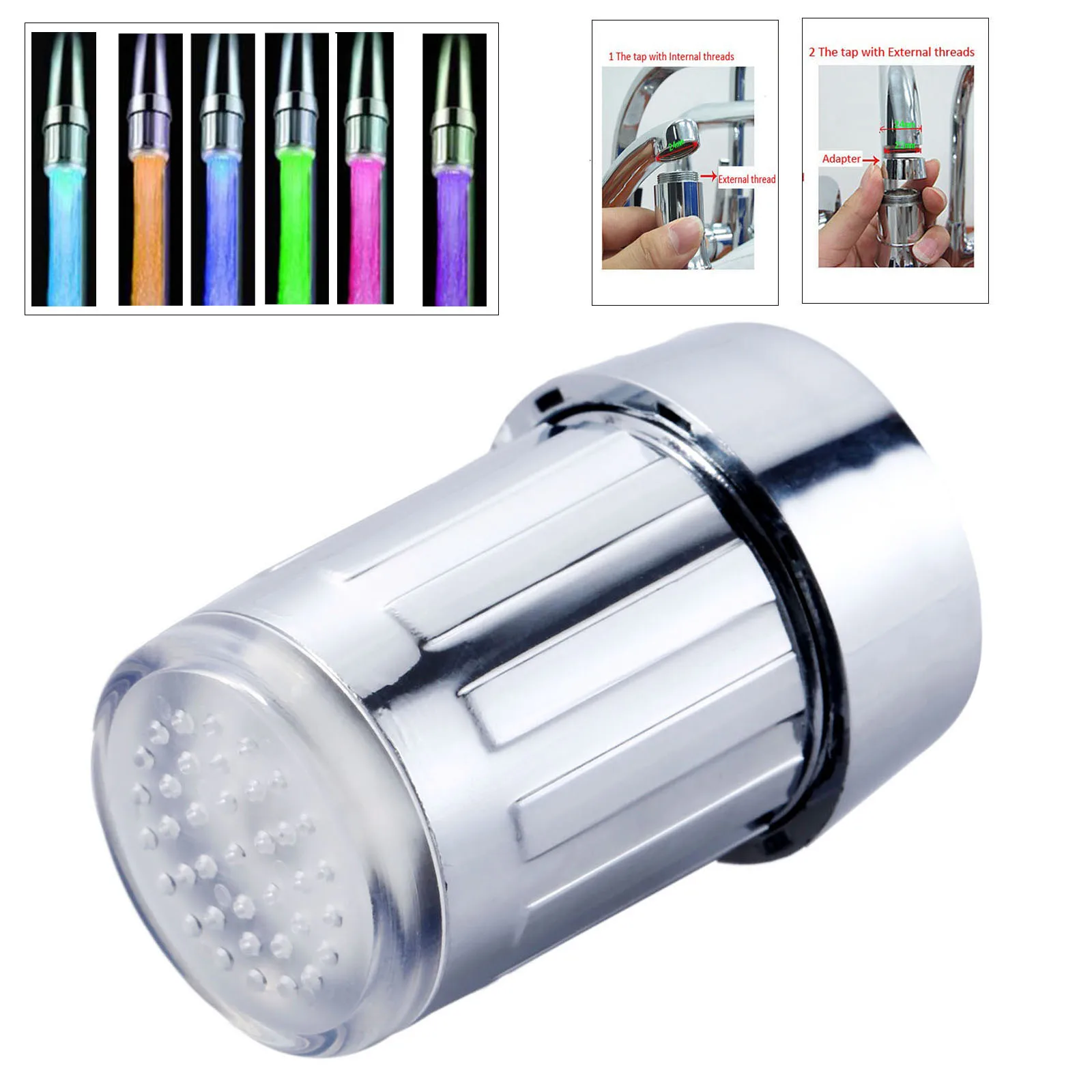 

ABS LED Water Faucet Light 7 Colors Changing Glow Shower Bathroom Kitchen Faucet Tap Lamp Temperature Control Light with Adapter