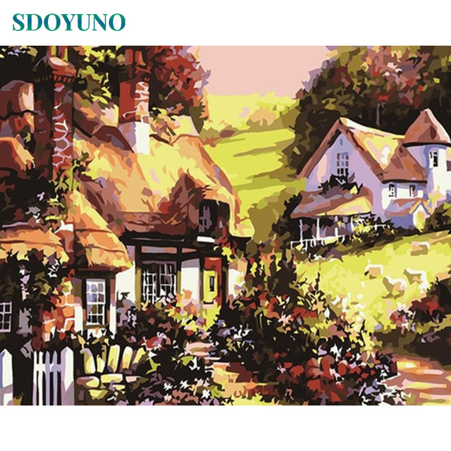 Country Cottage on Hillside Painting by numbers kit