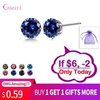 20 Colors Cubic Zirconia CZ Stone 6MM Fashion Jewelry Stud Earrings 925 Sterling Silver Earrings Women Gifts