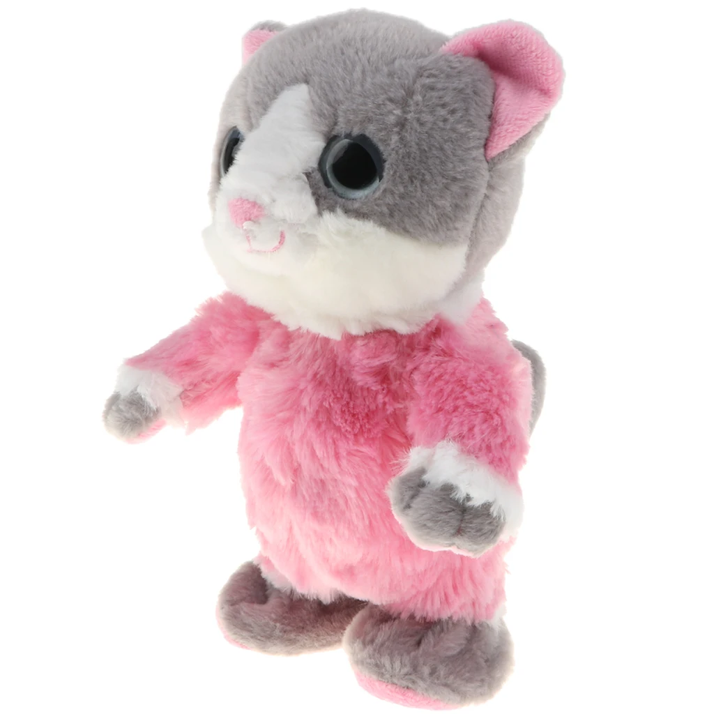 Pink Color Talking & Walking Cat Plush Toy Repeat What You Say Funny Stuffed Toy for Kids Toddler Pretend Play Gift 