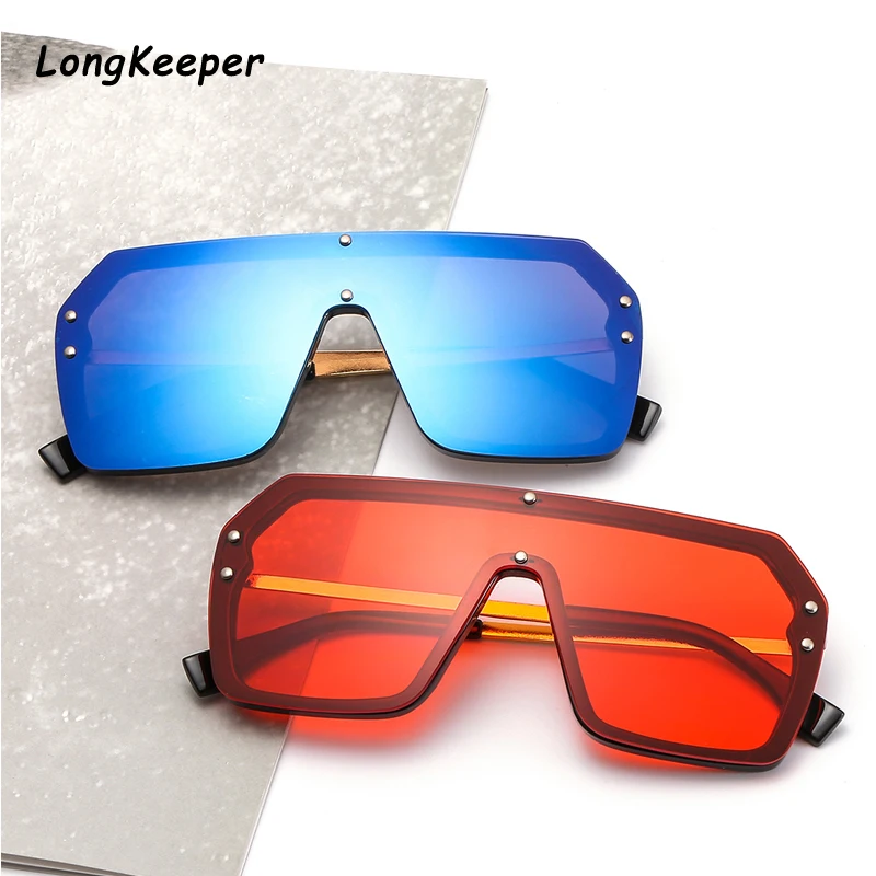 Women Sunglasses One-piece Square Sunglasses Men Oversized Printing Letters Lens Sun Glasses Metal Steampunk Hip Hop Gafas de