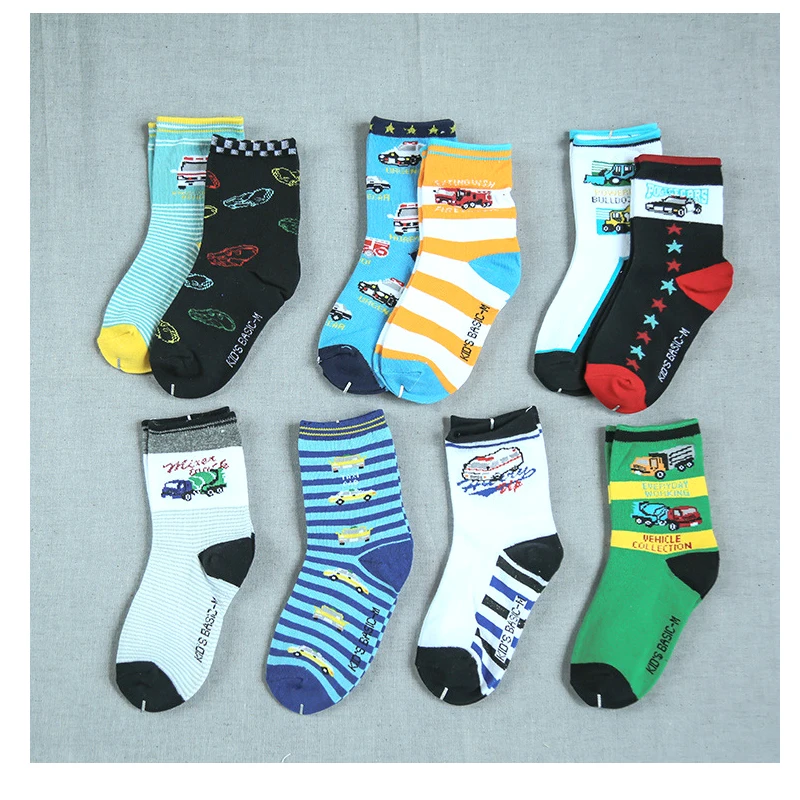 

w098 Free shipping 4-12 years old boys pure cotton students socks size more big virgin socks engineering vehicles style 10 pairs