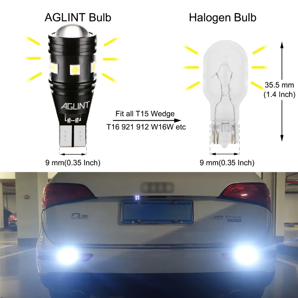 AGLINT 2 шт. T15 W16W 921 T16 светодиодный Canbus OBC без ошибок 3030 светодиодный s 9 SMD автомобильный резервный светильник для Audi Xenon Белый