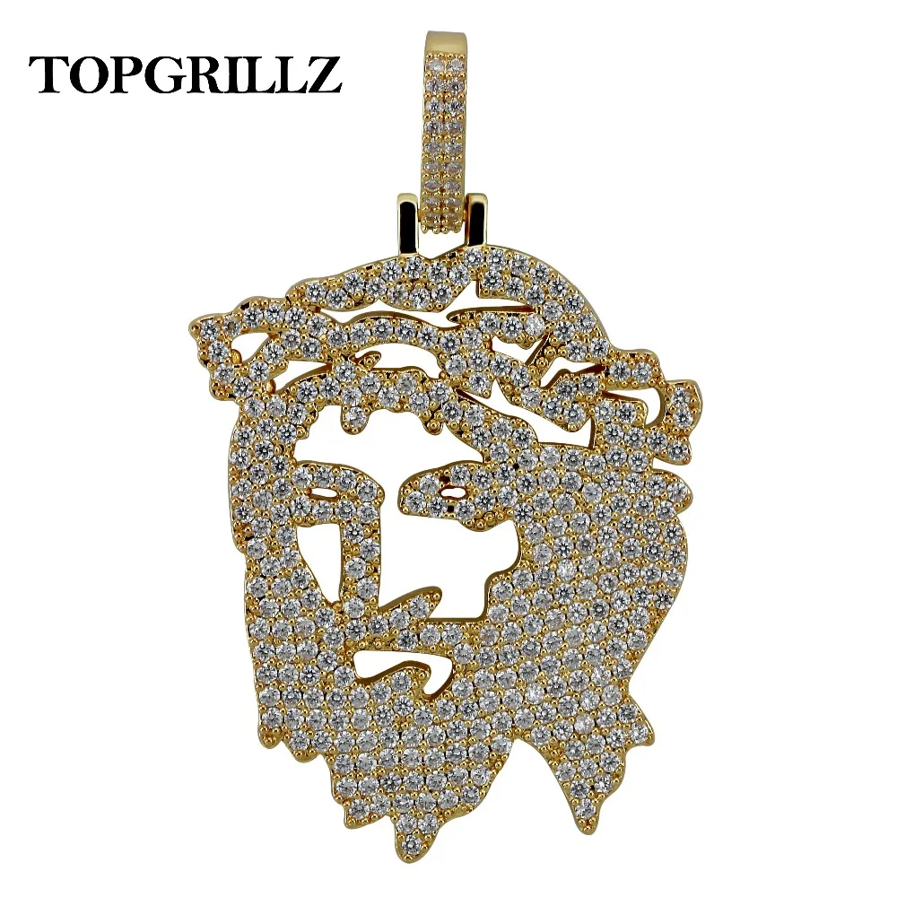 

TOPGRILLZ Solid Back Iced Out JESUS Christ Piece Head Face Pendants Necklaces Hip Hop Gold Silver Chain for Men Women Jewelry