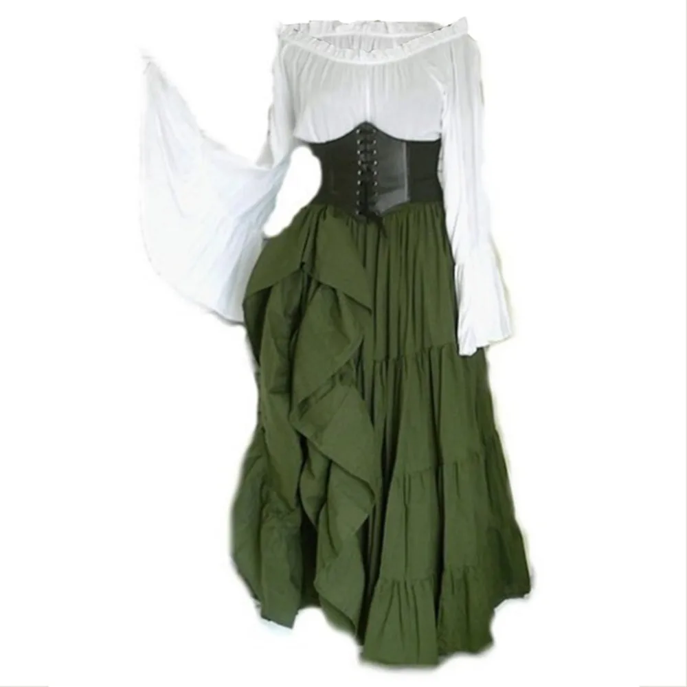 

Medieval Women Dress Costume Long Sleeve Retro Renaissance Dress Halloween Stage Performance Costume
