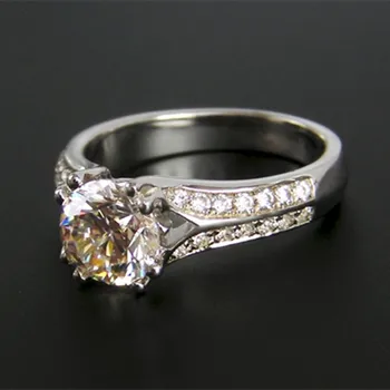 

Genuine AU585 White Gold Gorgeous 1.5CT Unique Reliable Synthetic Carbon Ring for Women Engagement Elegant Jewelry