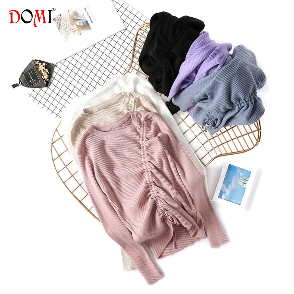 High Elasticity Lace Up Women Jumper DOMI 2018 New Autumn Winter Warm Street Style Adjustable Ribbon Knitted Female Sweaters | Женская