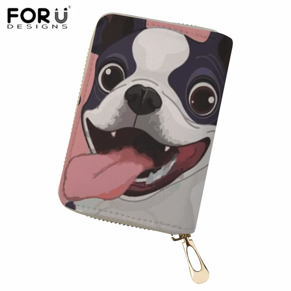 

FORUDESIGNS Leather ID Card Holder Boston Terrier Print PU Credit Card Holder for Women Fashion Travel Organizer Bank Card Case