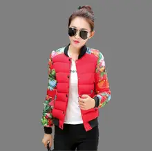 2016Autumn Winter New Fashion Women Short Cotton Down Jacket Leisure Big yards Splicing Printed Baseball uniform
