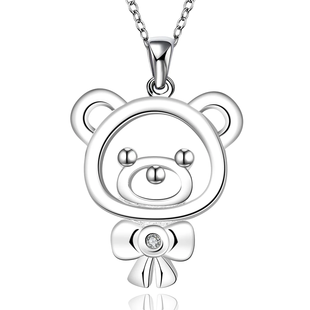 Animal Necklaces Cute Bear&Bow Pendant Necklace Women Girl Accessories