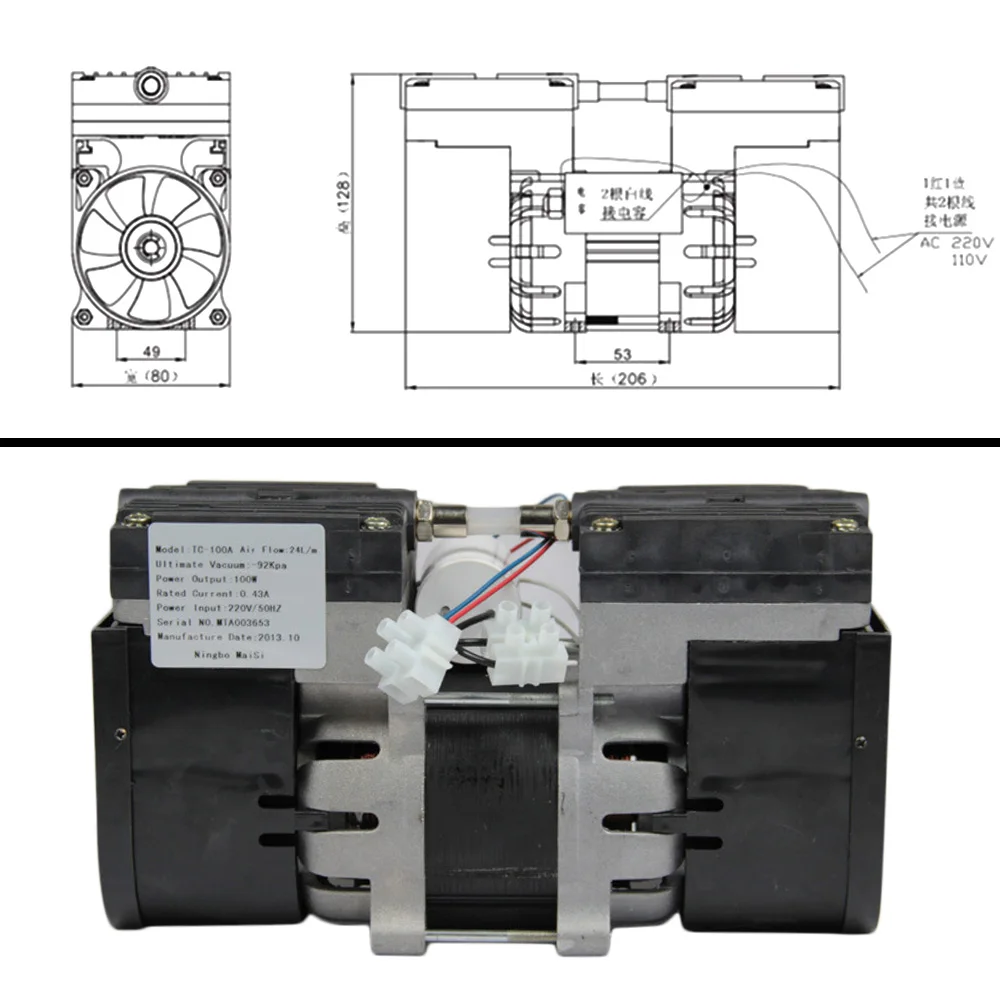 YIMAKER 110 V/220 V микро вакуумный насос с двойной головкой безмасляная мембранная вакуумная помпа 100W 60HZ 24L/MIN 30L/MIN для медицинских