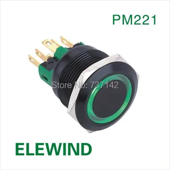 

ELEWIND 22mm BLACK aluminum Ring illuminated Latching push button switch(PM221F-11ZE/G/12V/A/IP65)