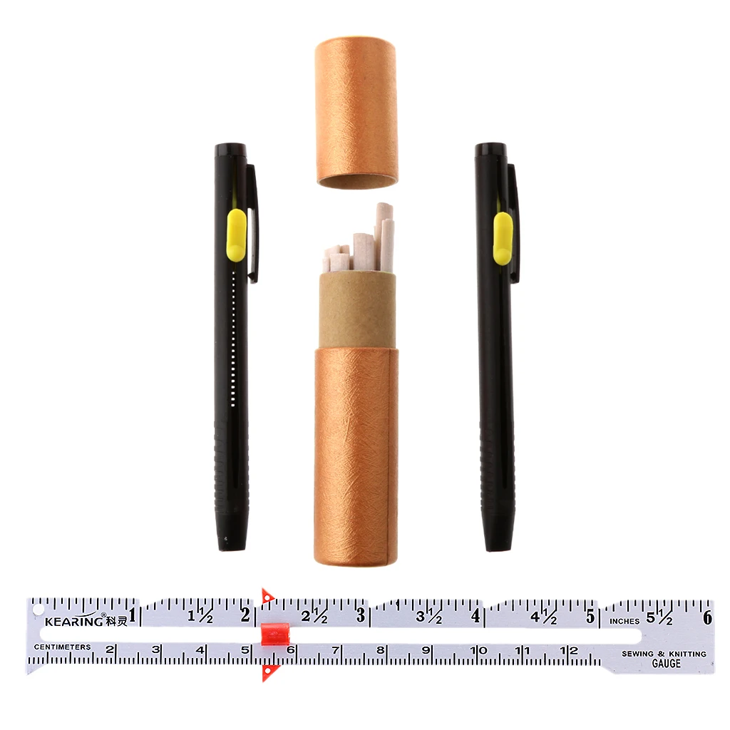 1 Set Tailors Sewing Dressmakers Marking Chalk + 1Pcs Metal Sewing Gauge