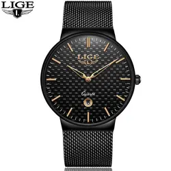 Lige Для мужчин S Часы Топ люксовый бренд все стали тонкий кварцевые часы Для мужчин для отдыха модные спортивные водонепроницаемые часы Relogio