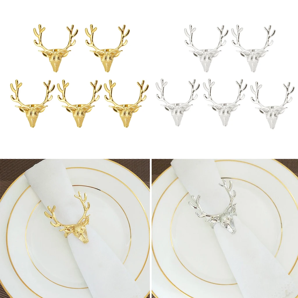 10 Pieces Deer Head Shaped Cloth Napkin Ring Paper Tissue Napkin Holder Dispenser for Wedding Party Table Decoration
