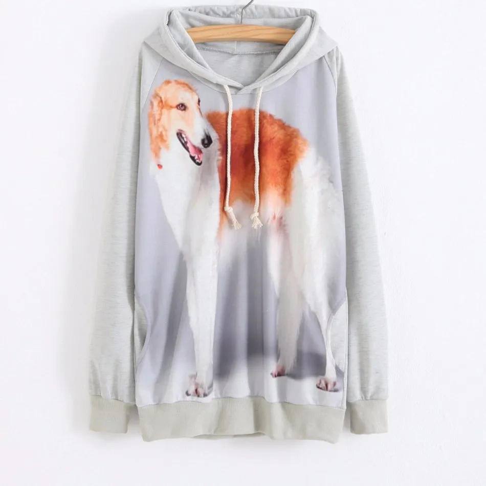 2016 Latest Style Fashion Loose 0 neck Long Sleeved Dog Printed Hoodie