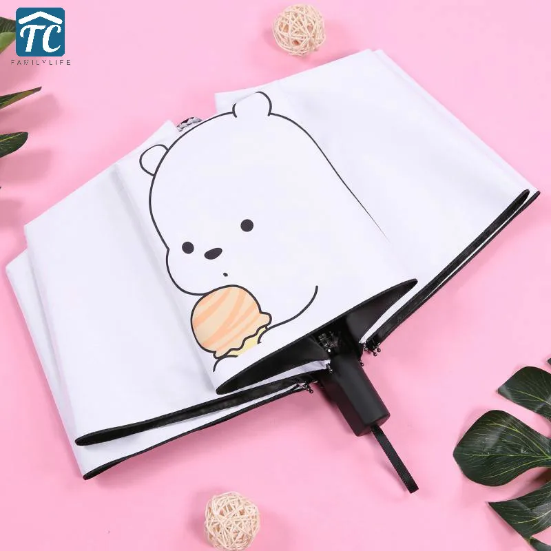 Cute Umbrella Ice Cream Bear Sunscreen Anti-UV Sun Rainning Dual-use Parasol Student Three-folding Portable Non-automatic Female | Дом и сад