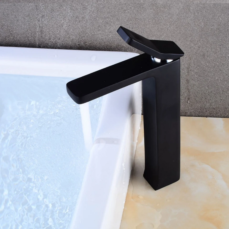 

Bathroom Faucets Black and Chrome Single Handle Hot Cold Switch Water Mixer Taps Wash Basin Bathroom Deck Mounted Basin Faucets