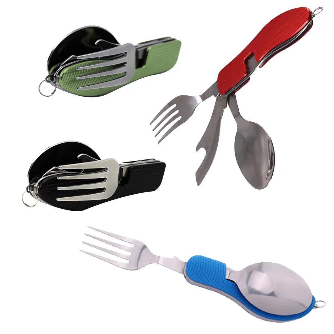 

Hot Multifunction Outdoor Camping Picnic Tableware Stainless Steel Cutlery 4 in 1 Folding Fork Knife Bottle Opener Dinnerware