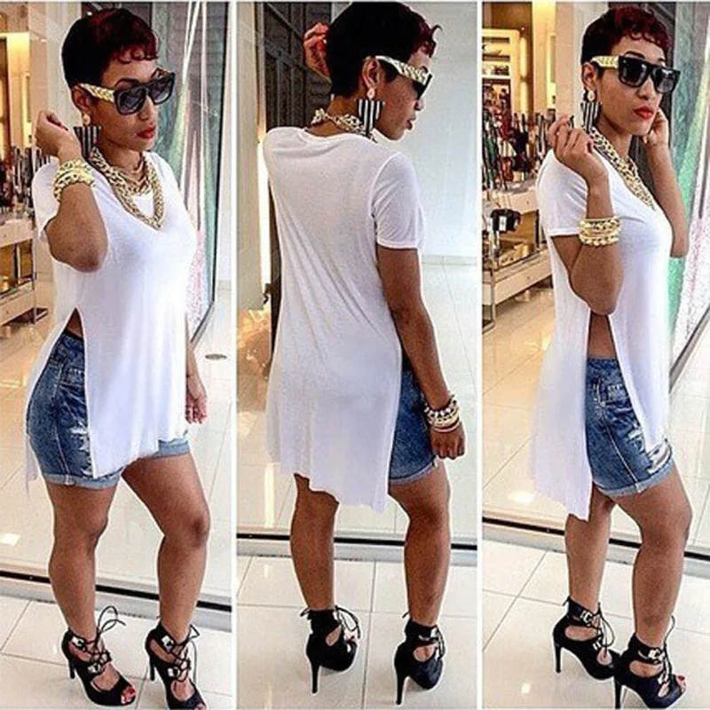 

2019 women knitting fashion sexy T-shirt edge split speed sell tong hot style leisure clothes WJ017 vestidos