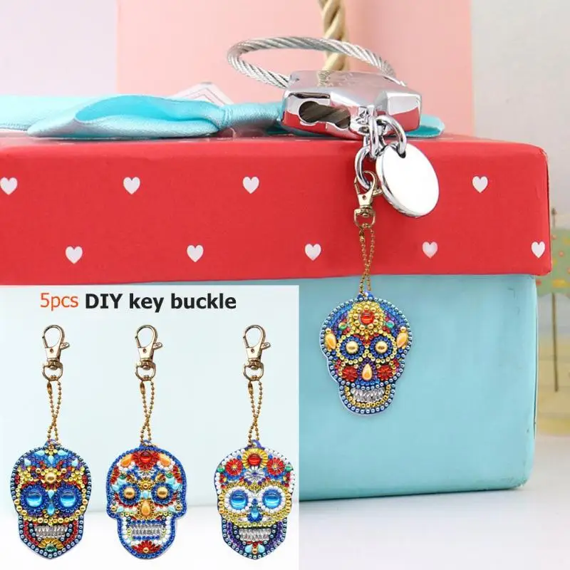 

4/5pcs 5D DIY Diamond Painting Keychain Rhinestone Embroidery Pendant DIY Craft Kits Mosaic Cross Stitch Diamond Painting