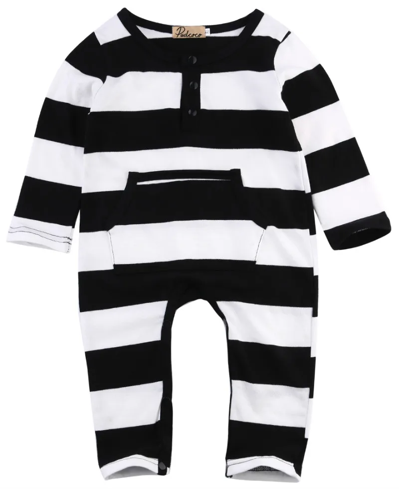 Pudcoco/теплая зимняя одежда для новорожденных мальчиков и девочек детский комбинезон в полоску черного и белого цвета Детский комбинезон roupa infantil От 0 до 3 лет