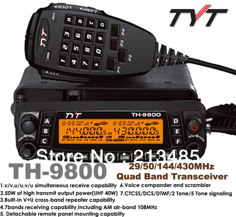 

TYT TH-9800 29/50/144/430MHz Quad bands Mobile Transceiver with 50W Output Power,Scrambler,cross-band Repeater Mobile Radio