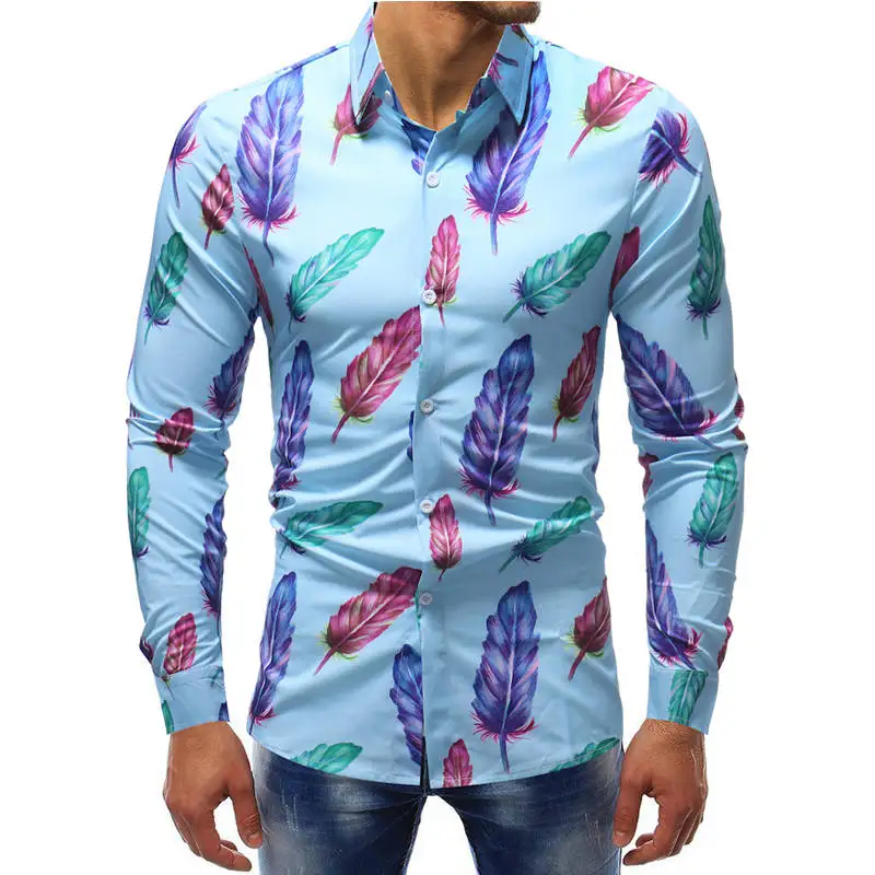 Разноцветная повседневная мужская рубашка, осенняя мужская одежда с длинным рукавом, мужская рубашка размера плюс, модные рубашки с цветочным принтом 5XL-M - Цвет: CS69