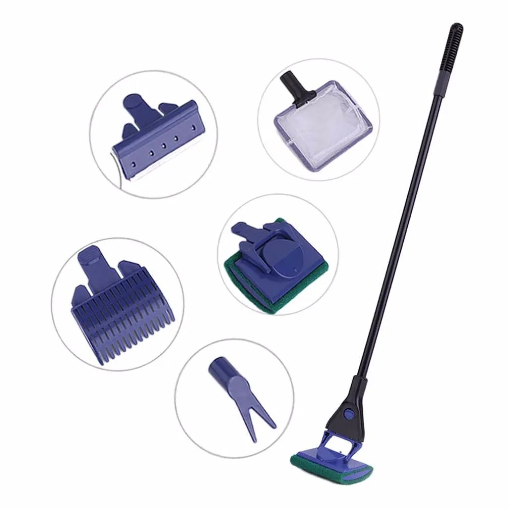 

5 in 1 Aquarium Complete Clean Set Fish Net Scraper Sponge Cleaning Tool Kit Algae Fish Tank Plastic