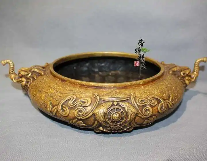 

Chinese Palace Bronze Copper Gild Elephant Eight treasures Incense Burner Censer