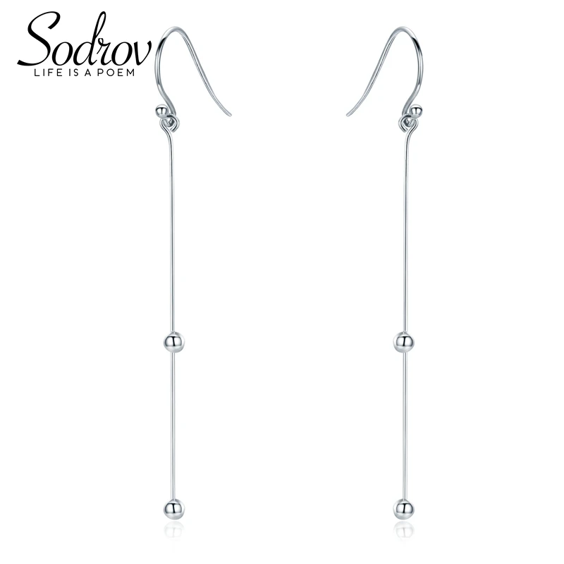 

SODROV Elegant New Genuine 925 Sterling Silver Simple Line Drop Earrings for Women Silver Jewelry Gift HE023 Personalized