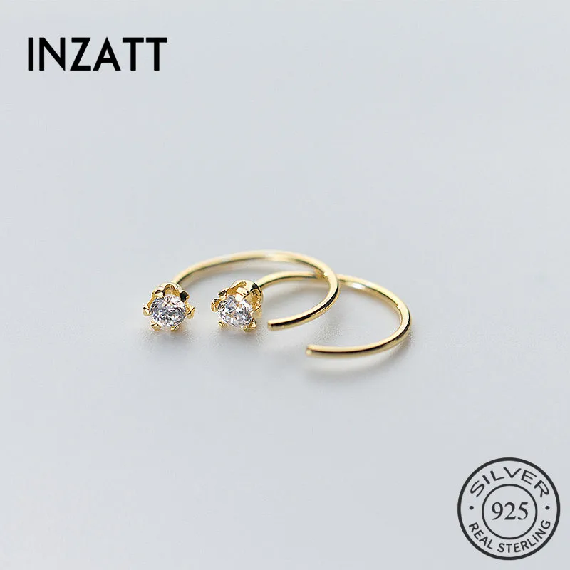 

INZATT OL Minimalist Geometric Round ZIrcon Hoop Earrings 925 Sterling silver Gold Color Fashion Jewelry For Women Accessories