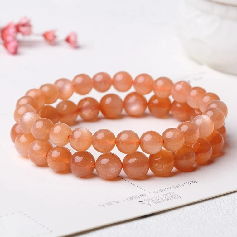 

100% Natural Sunstone Orange Moonstone Flash Light Crystal Round Beads Bracelet 9mm Women Men Healing Stone Gift Fashion AAAAA