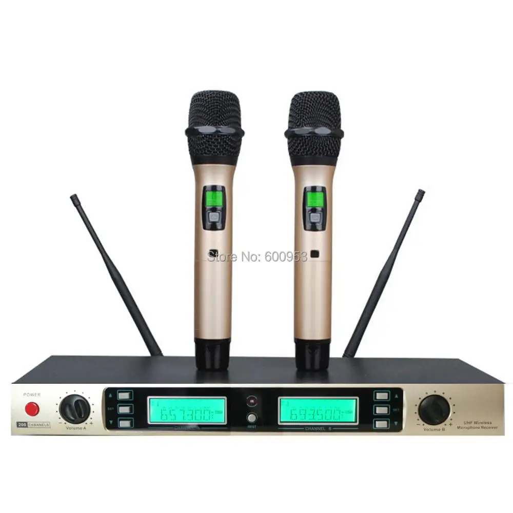 

MICWL Two Golden Color UHF Handheld Wireless Stage Microphone System