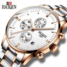 HAIQIN Quartz Watches Mens Business Chronograph Watch Waterproof Full Stainless Steel Wristwatch Calendar Sports Clock baogela chronograph black new watches mens quartz watch stainless steel mesh band slim men watch student sports wristwatch