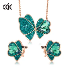 CDE женский ювелирный набор, украшенный кристаллами Swarovski, ожерелье в виде бабочки, серьги, набор из розового золота, ювелирный набор с цепочкой