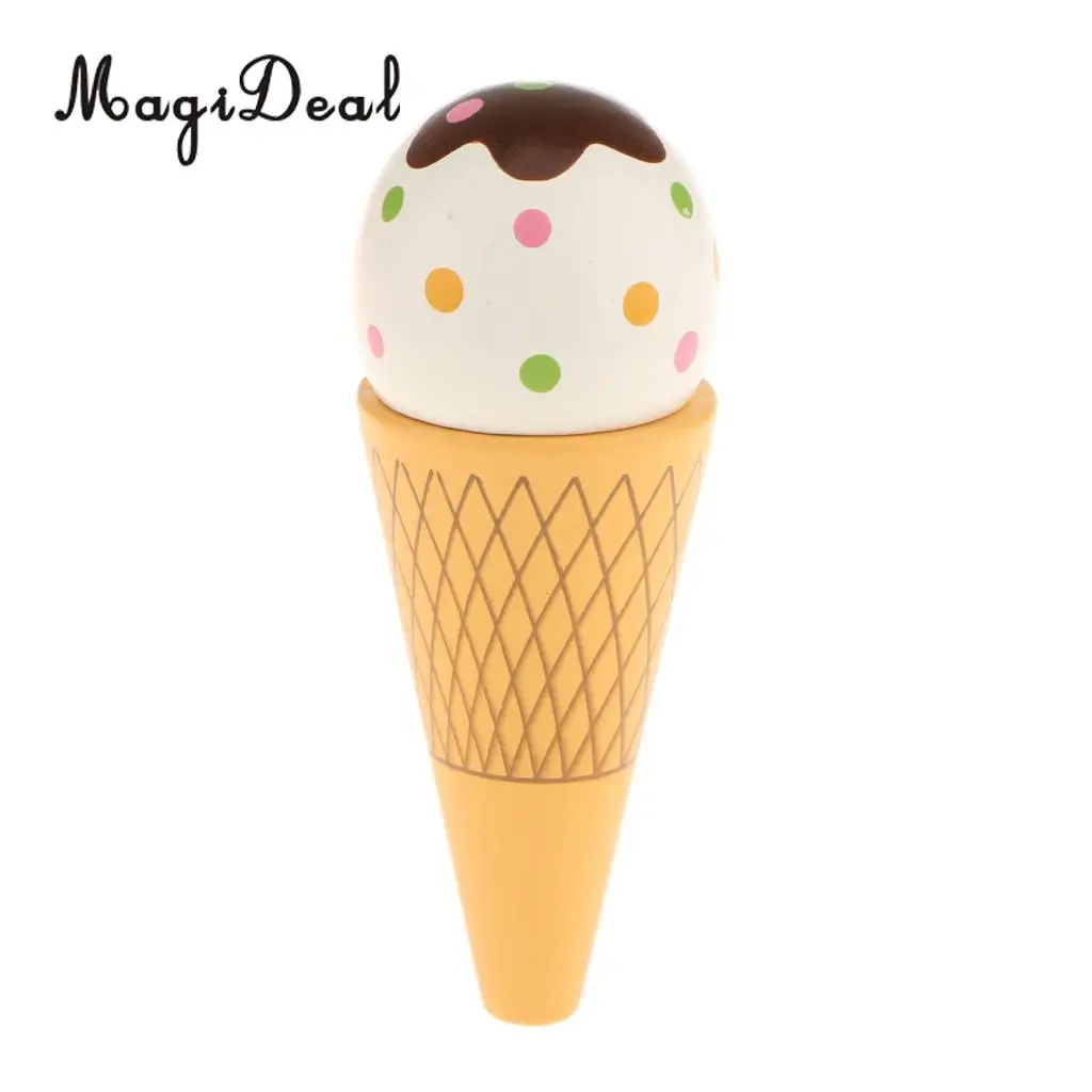 MagiDeal High Simulation 1Pc Wooden Magnet Connected Ice Cream Cone Food for Kids Pretend Play House Kitchen Squishy Toy 2Colors