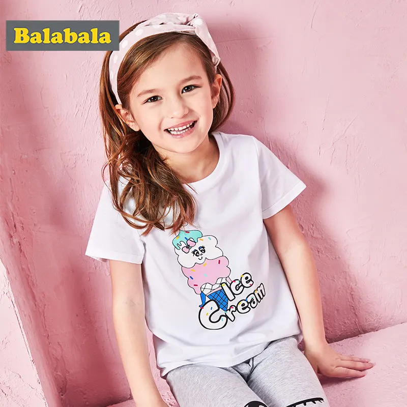Balabala/2018 г. летняя детская одежда футболка для девочек Милая enfant модная с