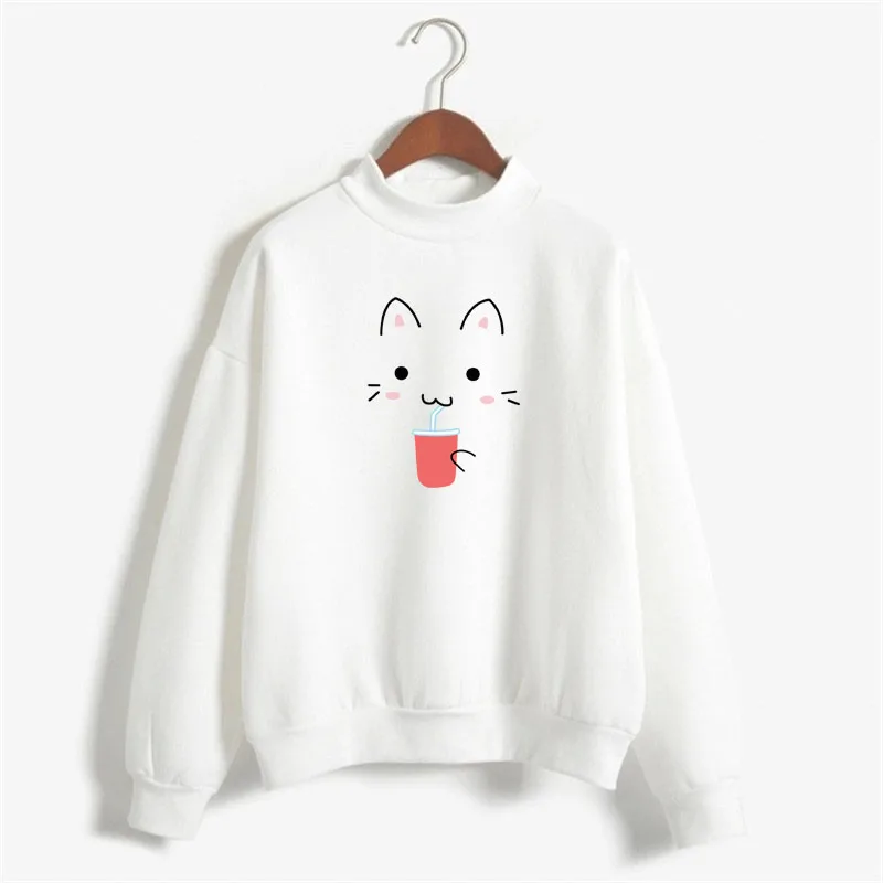 kawaii hoodie women hoodies cute drinking cat print harajuku sweatshirt