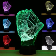 Colorful Baseball Gloves Visual 3D Illusion Night Light Color Change LED Table Lamp House Decoration Party Supplies