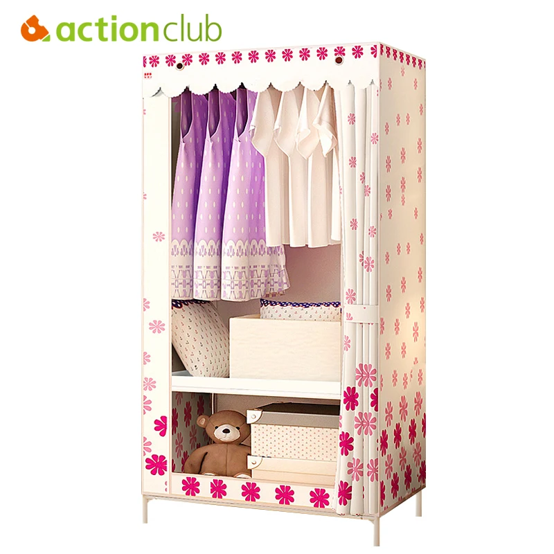 

Actionclub Non-woven Cloth Wardrobe Folding Closet Reinforcement Large Wardrobe Flower Pattern Cloth Cabinet Home Furniture