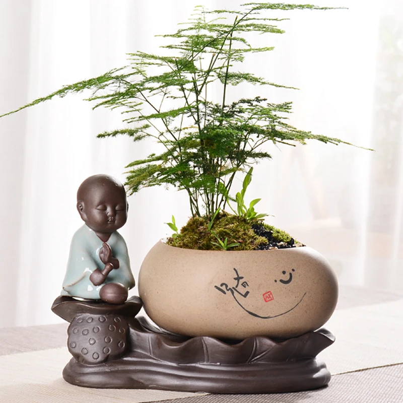 

Absorbing Pots Bonsai Creative Chinese Lotus Little Monk Stoneware Buddha Zen Hydroponic Potted Flower Pots Bedroom Decoration