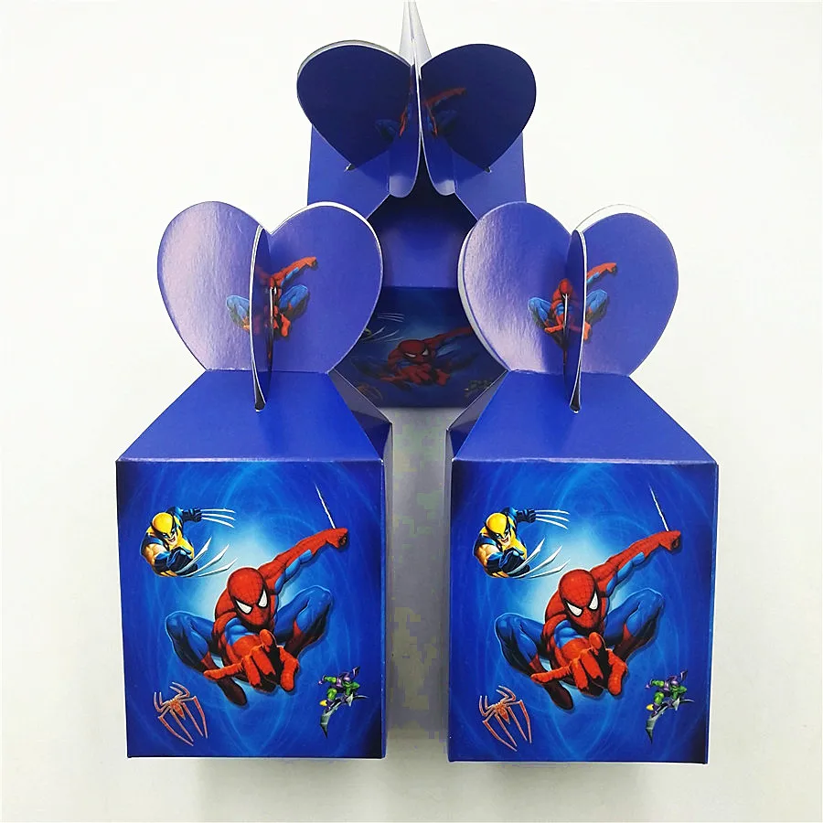 Супергерой Человек-Паук День рождения украшения принадлежности дети посуда тарелки чашки баннер скатерть для душа ребенка сувениры мальчик подарки - Цвет: candy box 6pcs