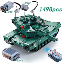 Блок с дистанционным управлением, мощный танк с моторными строительными кирпичами, военные войны M1A2, 1498 шт., сделай сам, обучающие игрушки для мальчиков