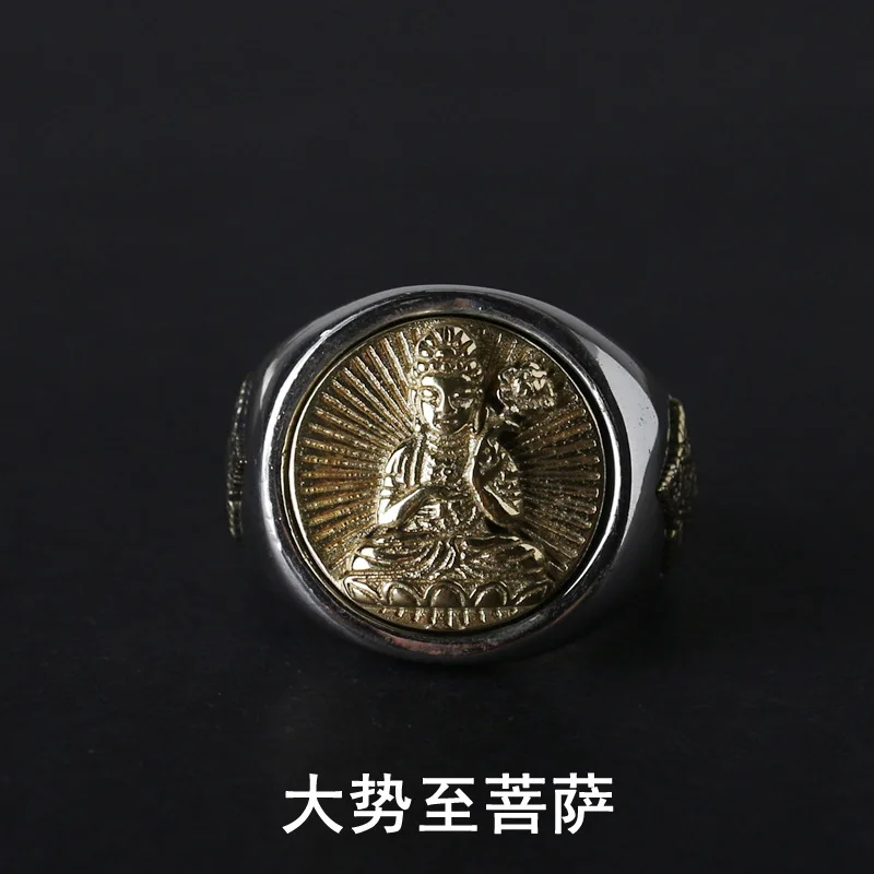 S925 чистое серебро тайское серебро эта жизнь Зодиак Будда может повернуть мужские живые мужские кольца Большие размеры - Цвет основного камня: E