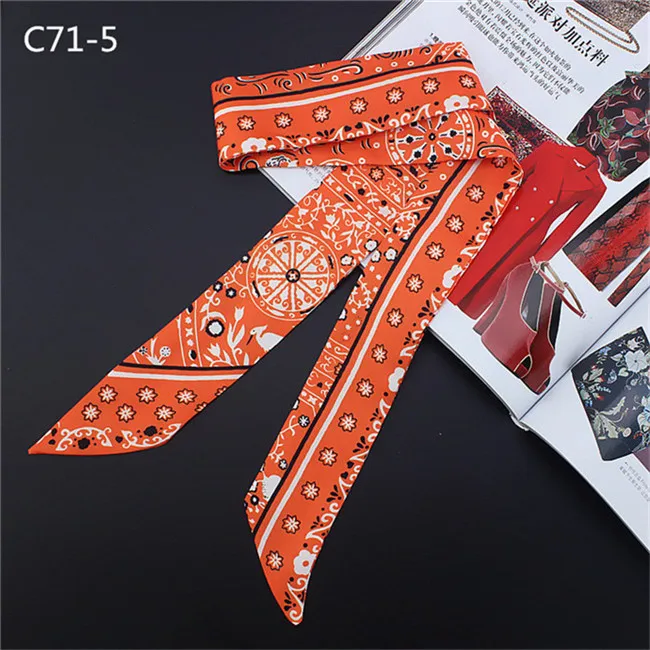 Дизайн роскошный брендовый шарф с принтом пейсли шелковый шарф женская сумка с лентами модный головной платок маленькие длинные шарфы - Цвет: C71-5