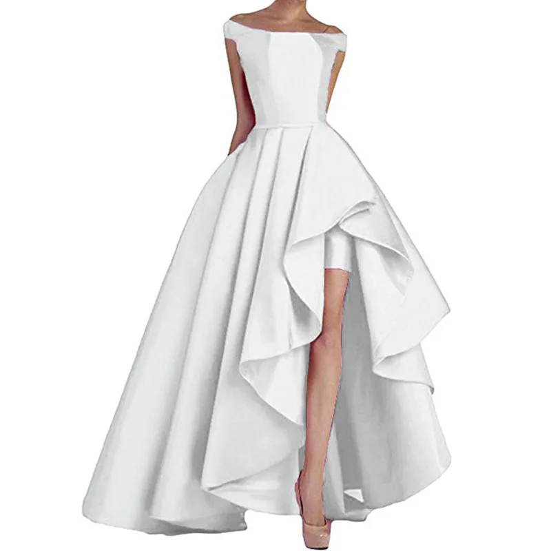 Платья для выпускного вечера, новинка, высокие, низкие, вечерние платья, асимметричное, официальное, для вечеринки, женское платье, элегантное, длинное, Vestido Longo Festa - Цвет: Белый