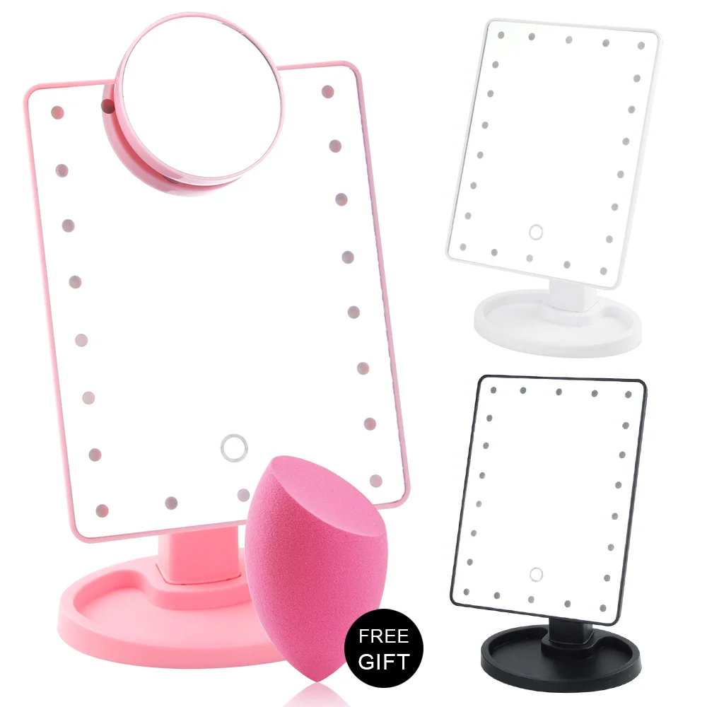 

Touch Screen Makeup Mirror with 16/22 LED Lights 1X 10X Magnifying Glass Desktop Countertop Bright Adjustable USB Or Battery Use