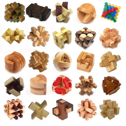 5PCS New Wooden Toys Classic IQ 3D Wooden Interlocking Burr Puzzles Mind Brain Teaser Game Toy for Adults Children