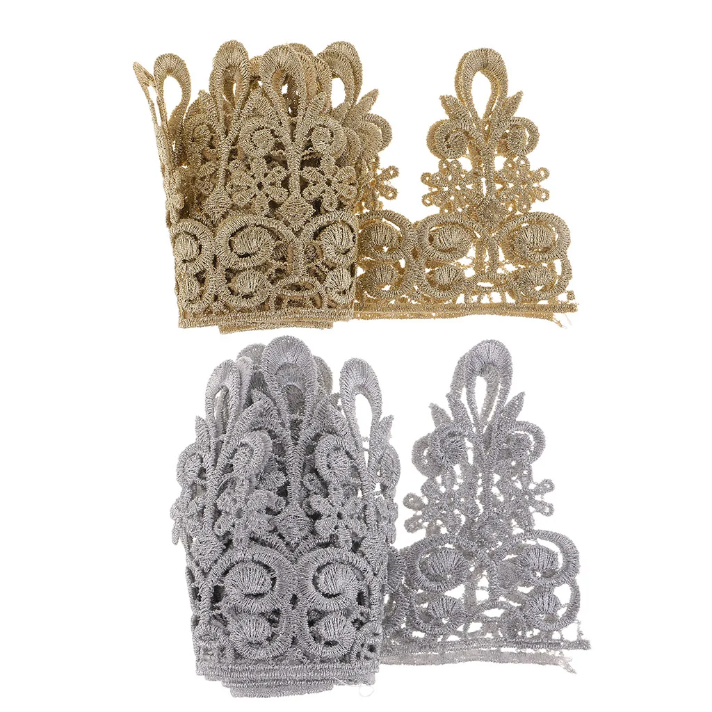1 Yard Crown Metallic Embroidered Lace Trim Ribbon Wedding Appliques DIY Sewing Craft 